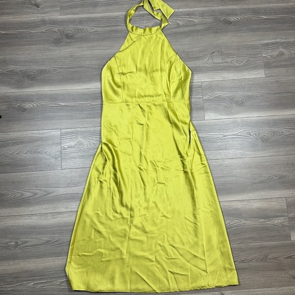 Joie Chartreuse Halter Neck Satin Midi Dress NWT Cocktail Wedding Guest Dress XL - Picture 1 of 4